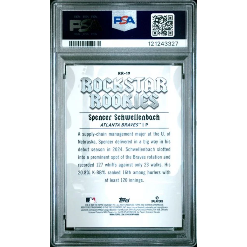 Graded 2025 Topps Bowman Spencer Schwellenbach #RR19 Rockstar Rookies Green Refractor /99 Rookie RC Baseball Card PSA 10 Gem Mint | PSA 10 Gem Mint Graded Rookie Card | vintageantiquesgifts.com