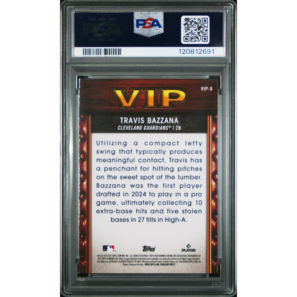 Graded 2025 Topps Bowman Travis Bazzana #VIP8 Very Important Prospects Rookie RC Baseball Card PSA 10 Gem Mint | PSA 10 Gem Mint Graded Rookie Card | vintageantiquesgifts.com