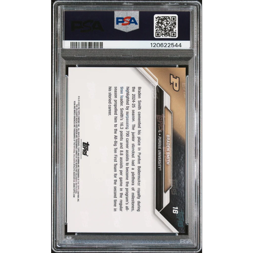 Graded 2025 Topps Bowman U Now Braden Smith #16 March Madness Rookie RC Basketball Card PSA 10 Gem Mint