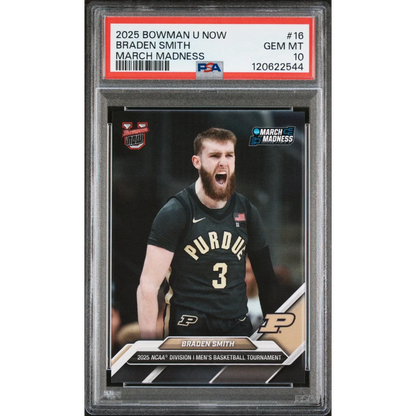Graded 2025 Topps Bowman U Now Braden Smith #16 March Madness Rookie RC Basketball Card PSA 10 Gem Mint