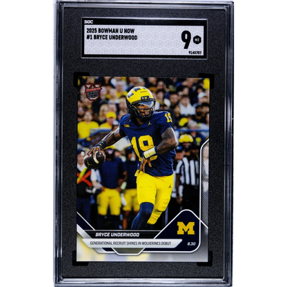 Graded 2025 Topps Bowman U Now Bryce Underwood #1 Wolverines Debut Rookie RC Football Card SGC 9 Mint | Hall of Fame Sports Memorabilia | vintageantiquesgifts.com