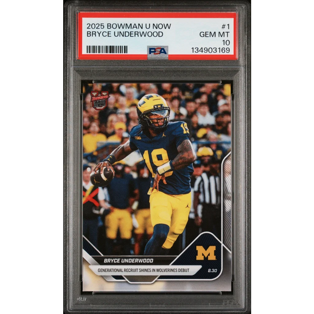 Graded 2025 Topps Bowman U Now Bryce Underwood #1 Rookie RC Football Card PSA 10 Gem Mint | Hall of Fame Sports Memorabilia | vintageantiquesgifts.com