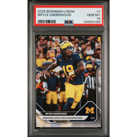 Graded 2025 Topps Bowman U Now Bryce Underwood #1 Rookie RC Football Card PSA 10 Gem Mint | Hall of Fame Sports Memorabilia | vintageantiquesgifts.com