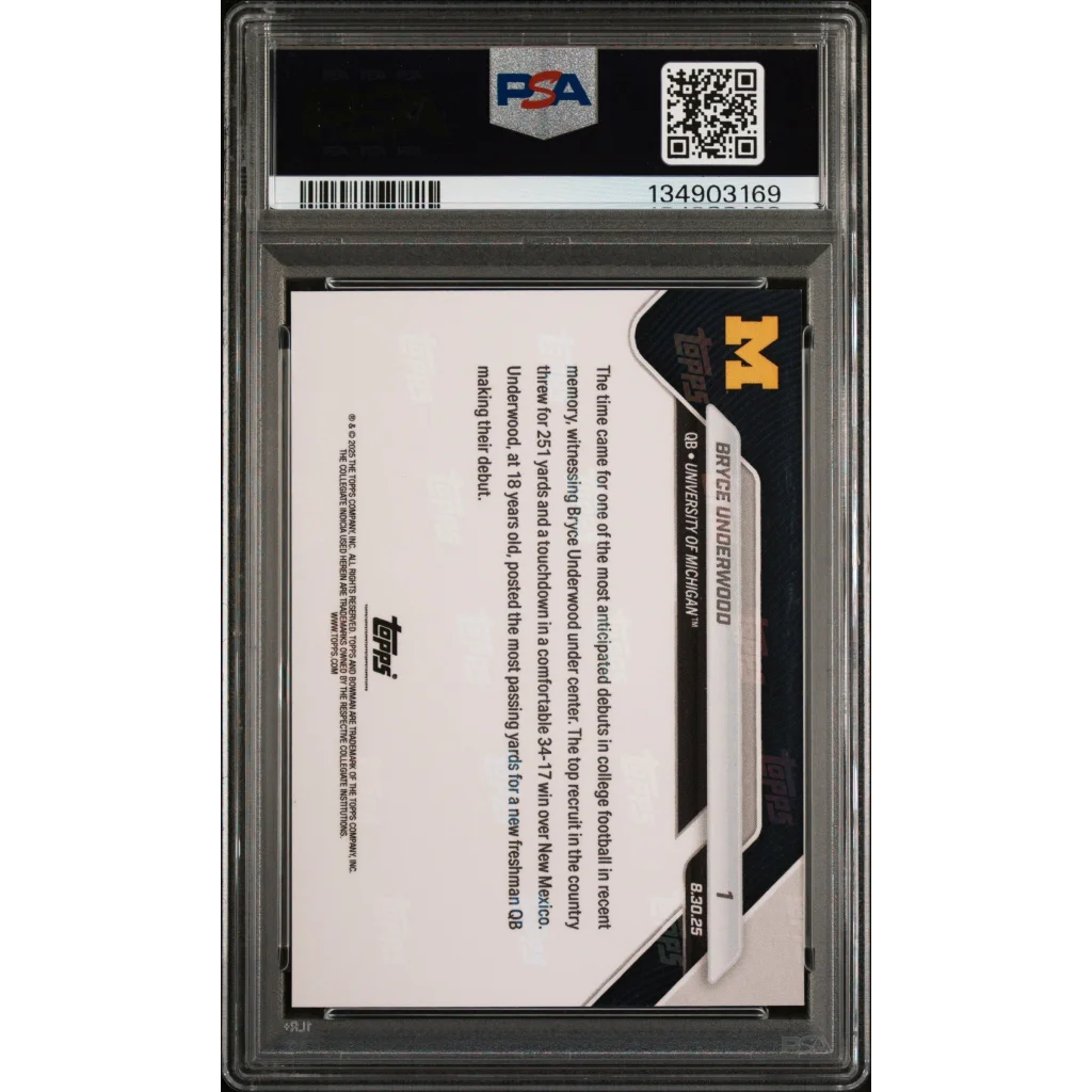 Graded 2025 Topps Bowman U Now Bryce Underwood #1 Rookie RC Football Card PSA 10 Gem Mint | PSA 10 Gem Mint Graded Rookie Card | vintageantiquesgifts.com