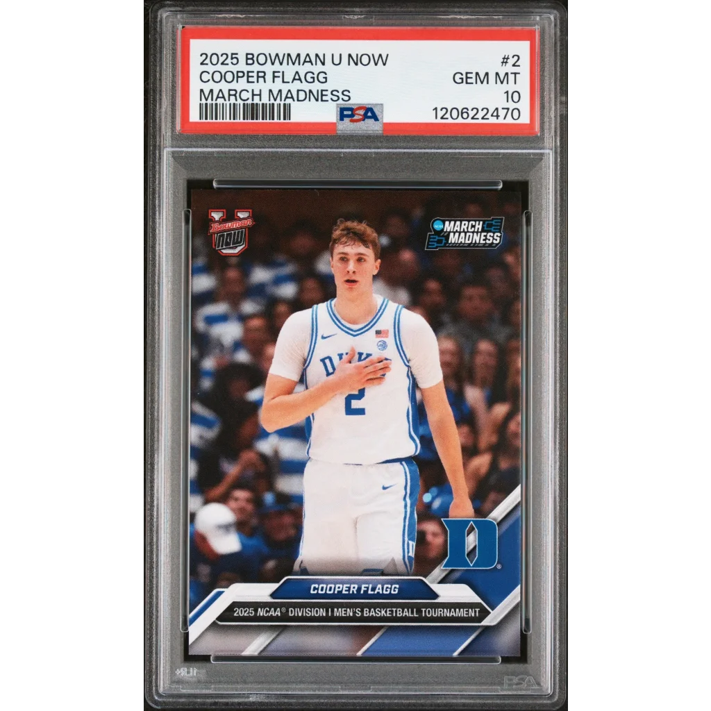 Graded 2025 Topps Bowman U Now Cooper Flagg #2 March Madness Rookie RC Basketball Card PSA 10 Gem Mint | Hall of Fame Sports Memorabilia | vintageantiquesgifts.com