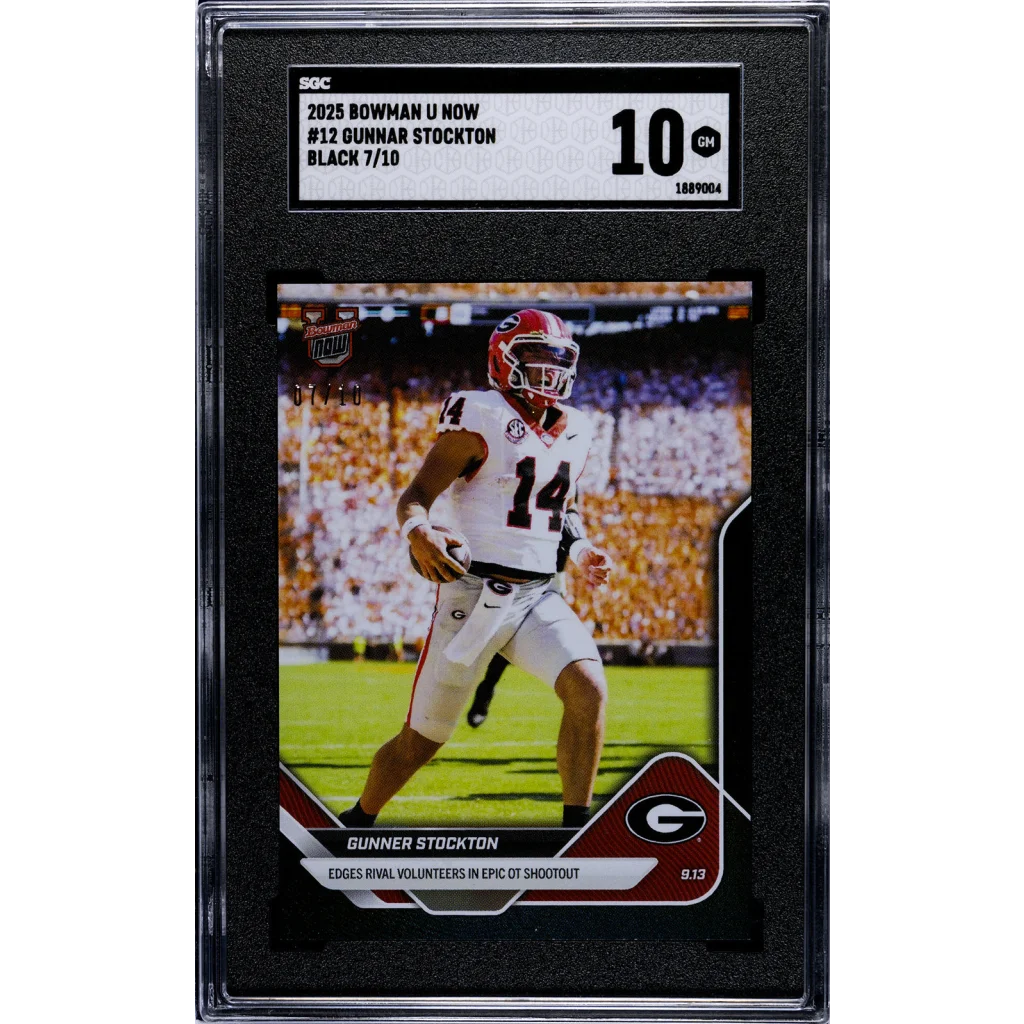 Graded 2025 Topps Bowman U Now Gunner Stockton #12 Black Foil /10 Rookie RC Football Card SGC 10 Gem Mint