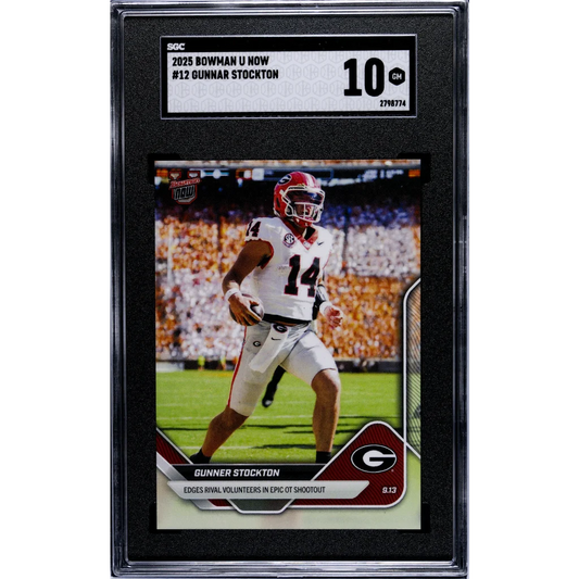 Graded 2025 Topps Bowman U Now Gunner Stockton #12 Rookie RC Football Card SGC 10 Gem Mint | Hall of Fame Sports Memorabilia | vintageantiquesgifts.com