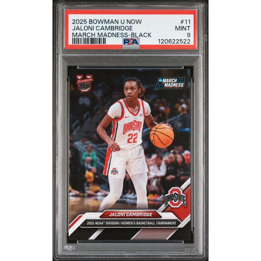 Graded 2025 Topps Bowman U Now Jaloni Cambridge #11 March Madness Black Rookie RC Basketball Card PSA 9 Mint