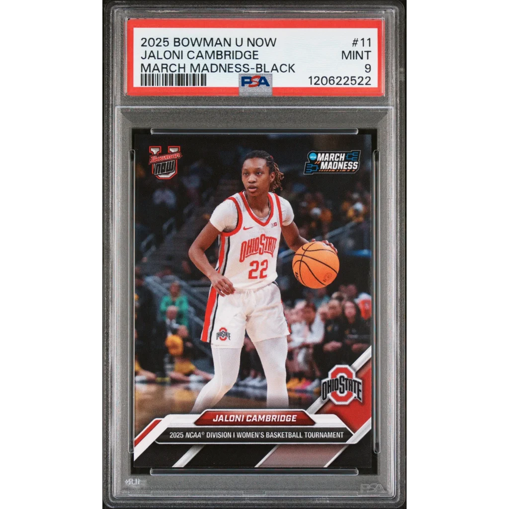 Graded PSA 9 2025 Bowman U Now Jaloni Cambridge March Madness Black RC Card