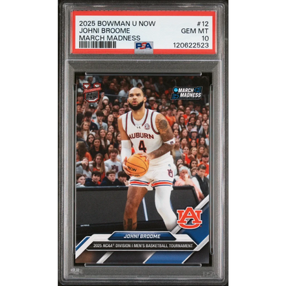 Graded 2025 Topps Bowman U Now Johni Broome #12 March Madness Rookie RC Basketball Card PSA 10 Gem Mint | Hall of Fame Sports Memorabilia | vintageantiquesgifts.com