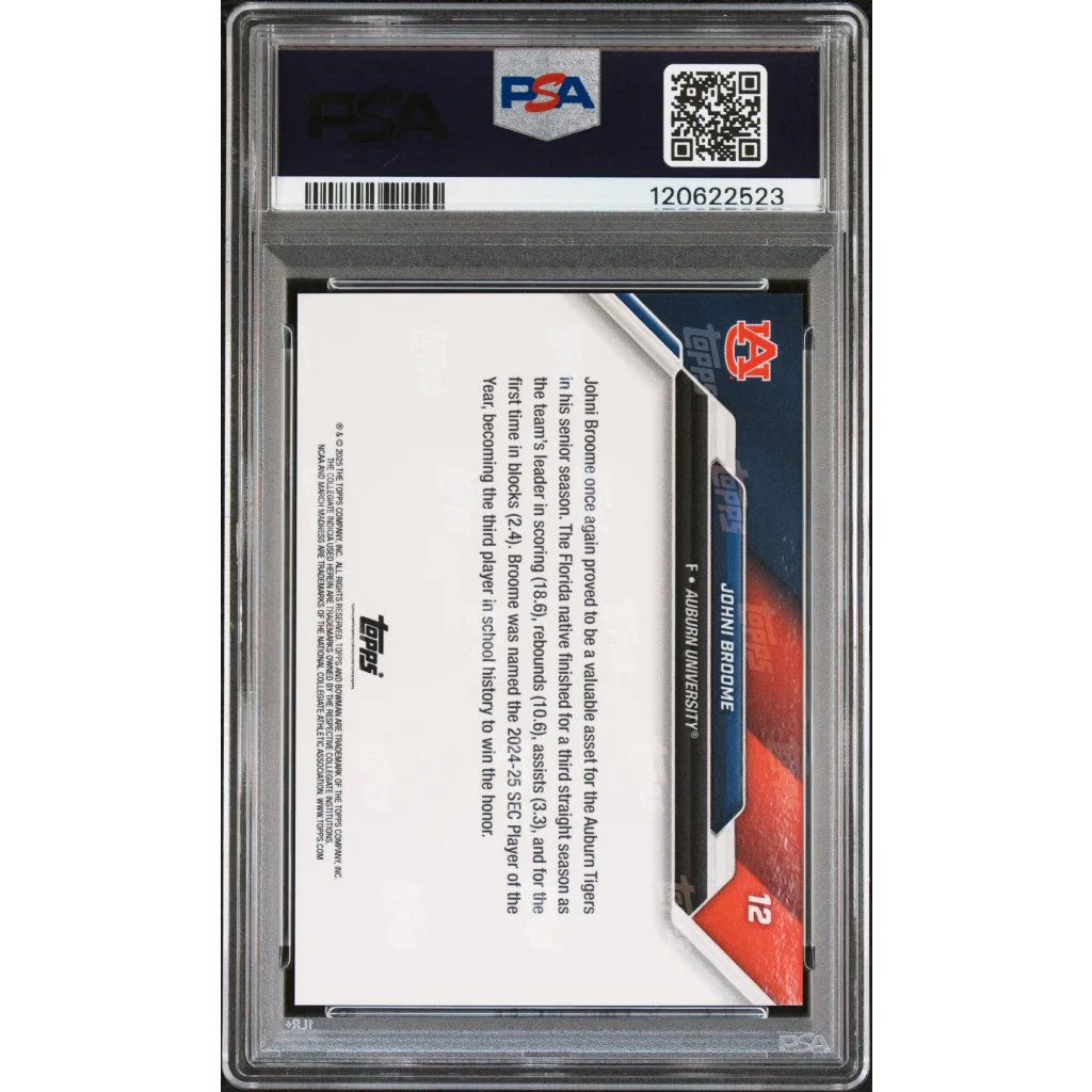 Graded 2025 Topps Bowman U Now Johni Broome #12 March Madness Rookie RC Basketball Card PSA 10 Gem Mint | PSA 10 Gem Mint Graded Rookie Card | vintageantiquesgifts.com