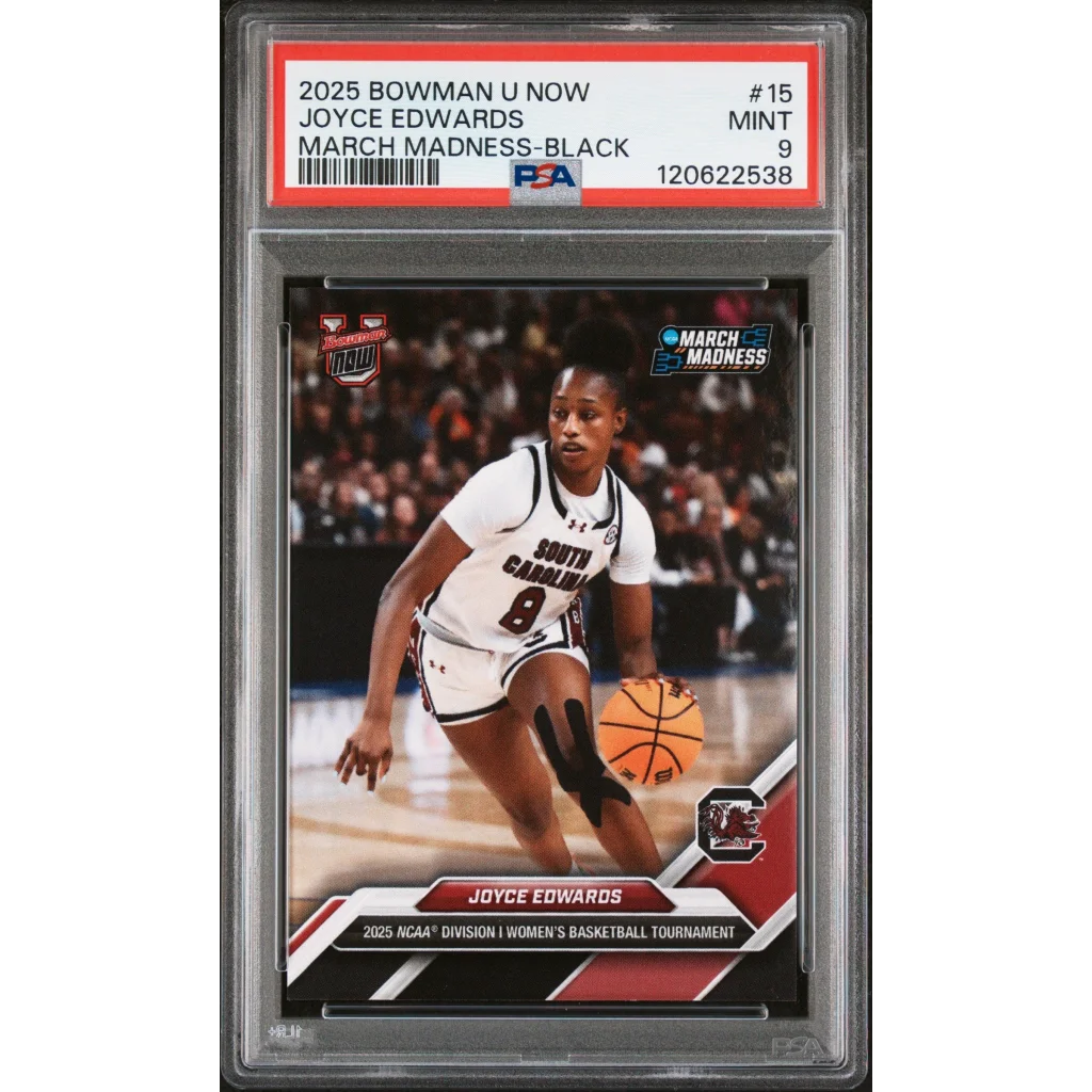 Graded PSA 9 Mint 2025 Bowman U Now Joyce Edwards March Madness Black RC
