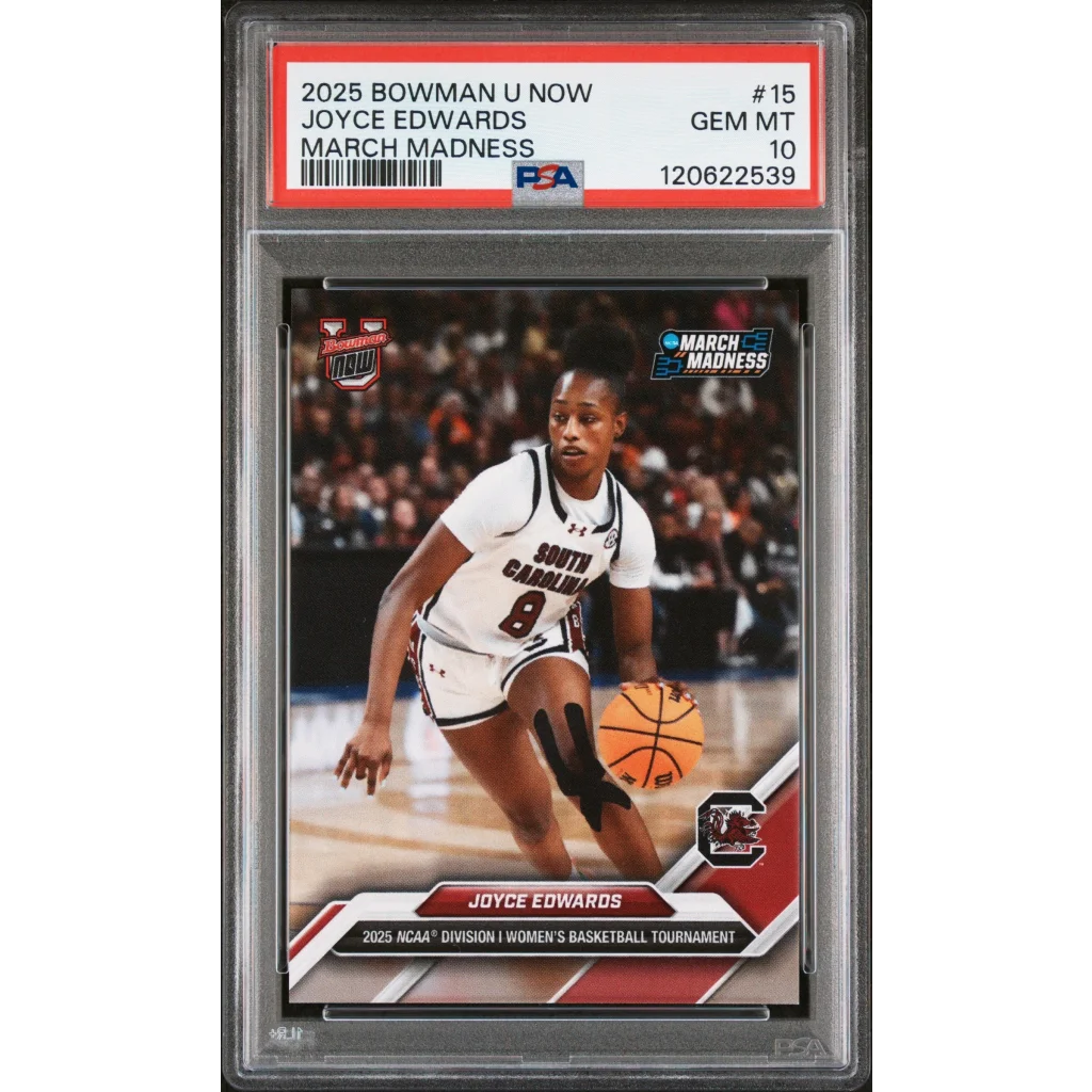 Graded 2025 Topps Bowman U Now Joyce Edwards #15 March Madness Rookie RC Basketball Card PSA 10 Gem Mint | Hall of Fame Sports Memorabilia | vintageantiquesgifts.com