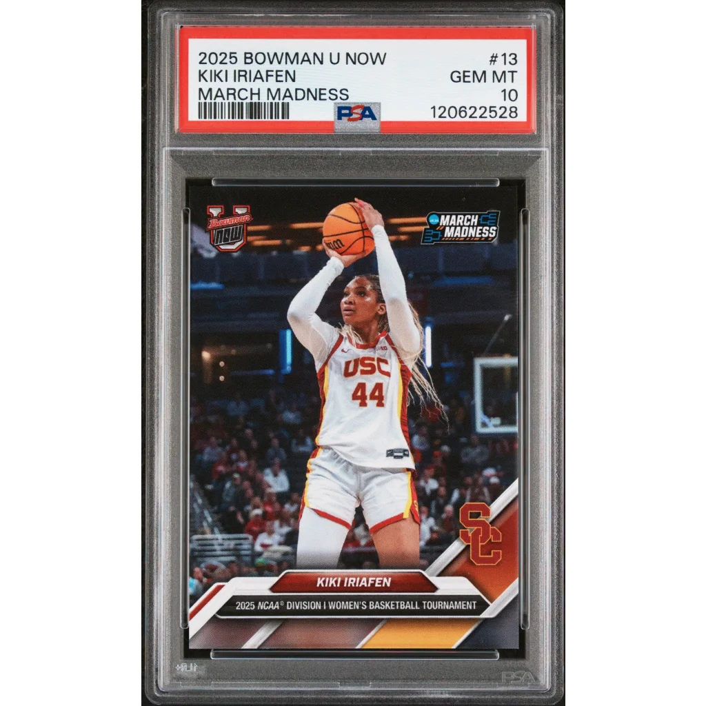 Graded 2025 Topps Bowman U Now Kiki Iriafen #13 March Madness Rookie RC Basketball Card PSA 10 Gem Mint | Hall of Fame Sports Memorabilia | vintageantiquesgifts.com