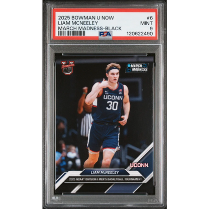 Graded 2025 Topps Bowman U Now Liam McNeeley #6 March Madness Black Rookie RC Basketball Card PSA 9 Mint | Hall of Fame Sports Memorabilia | vintageantiquesgifts.com