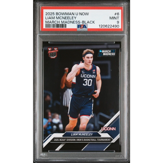 Graded 2025 Topps Bowman U Now Liam McNeeley #6 March Madness Black Rookie RC Basketball Card PSA 9 Mint | Hall of Fame Sports Memorabilia | vintageantiquesgifts.com