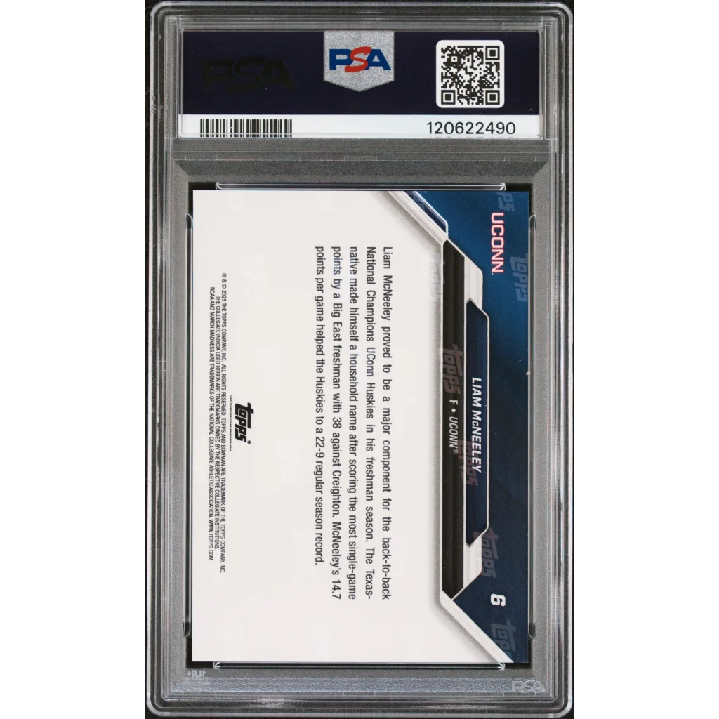 Graded 2025 Topps Bowman U Now Liam McNeeley #6 March Madness Black Rookie RC Basketball Card PSA 9 Mint | PSA 9 Mint Graded Rookie Card | vintageantiquesgifts.com