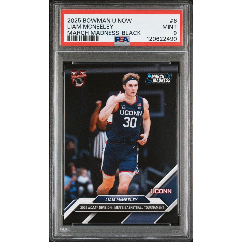 Graded 2025 Topps Bowman U Now Liam McNeeley #6 March Madness Black Rookie RC Basketball Card PSA 9 Mint