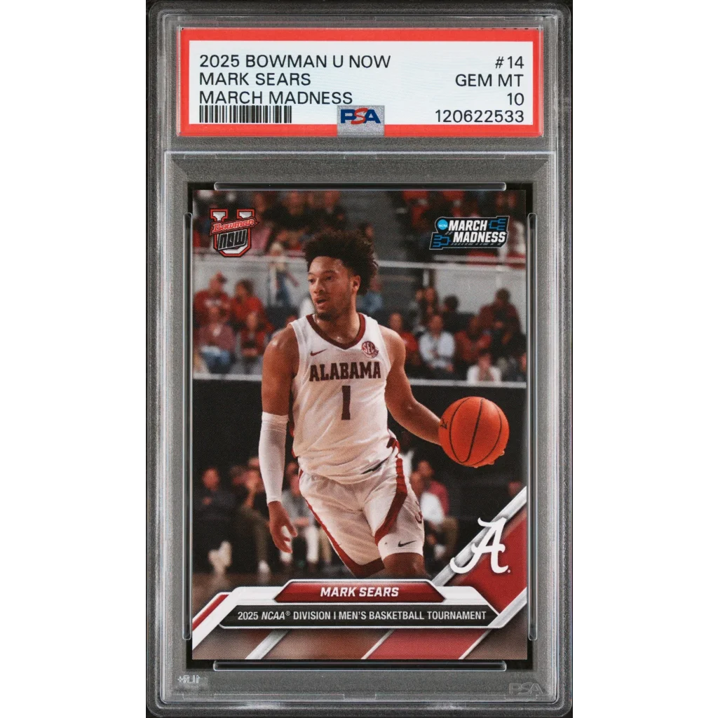 Graded 2025 Topps Bowman U Now Mark Sears #14 March Madness Rookie RC Basketball Card PSA 10 Gem Mint | Hall of Fame Sports Memorabilia | vintageantiquesgifts.com