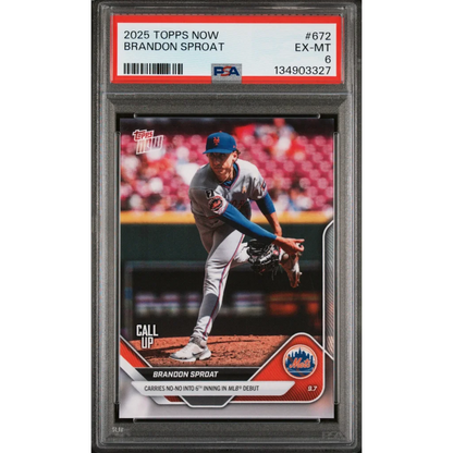 Graded 2025 Topps Now Brandon Sproat #672 Rookie RC Baseball Card PSA 6 EX-MT | Hall of Fame Sports Memorabilia | vintageantiquesgifts.com