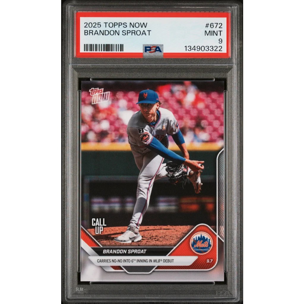 Graded 2025 Topps Now Brandon Sproat #672 Rookie RC Baseball Card PSA 9 Mint | Hall of Fame Sports Memorabilia | vintageantiquesgifts.com