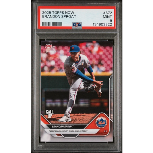Graded 2025 Topps Now Brandon Sproat #672 Rookie RC Baseball Card PSA 9 Mint | Hall of Fame Sports Memorabilia | vintageantiquesgifts.com