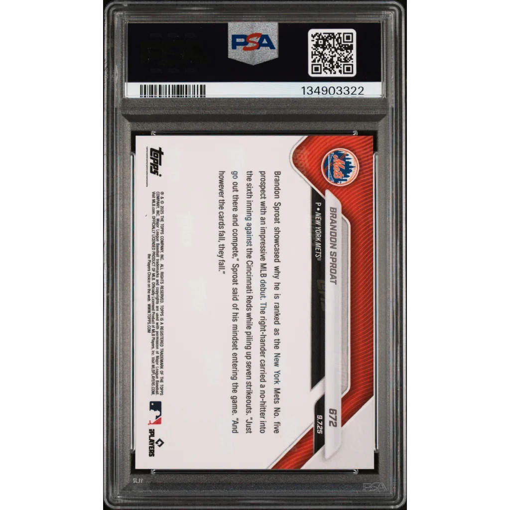 Graded 2025 Topps Now Brandon Sproat #672 Rookie RC Baseball Card PSA 9 Mint | PSA 9 Mint Graded Rookie Card | vintageantiquesgifts.com