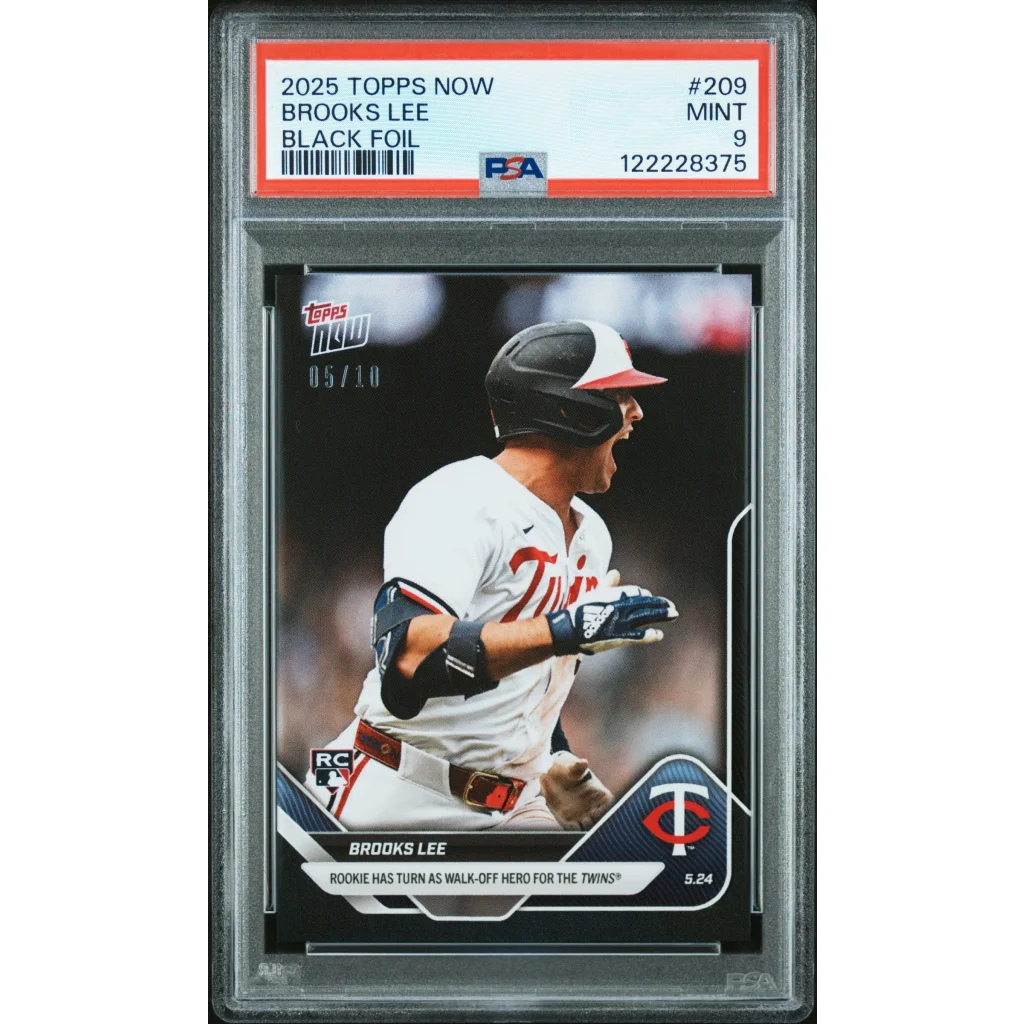 Graded 2025 Topps Now Brooks Lee #209 Black Foil /10 Rookie RC Baseball Card PSA 9 Mint | Hall of Fame Sports Memorabilia | vintageantiquesgifts.com