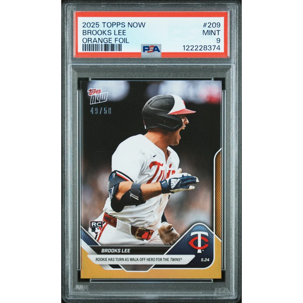 Graded 2025 Topps Now Brooks Lee #209 Orange Foil /25 Rookie RC Baseball Card PSA 9 Mint | Hall of Fame Sports Memorabilia | vintageantiquesgifts.com