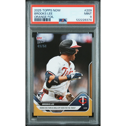 Graded 2025 Topps Now Brooks Lee #209 Orange Foil /25 Rookie RC Baseball Card PSA 9 Mint | Hall of Fame Sports Memorabilia | vintageantiquesgifts.com