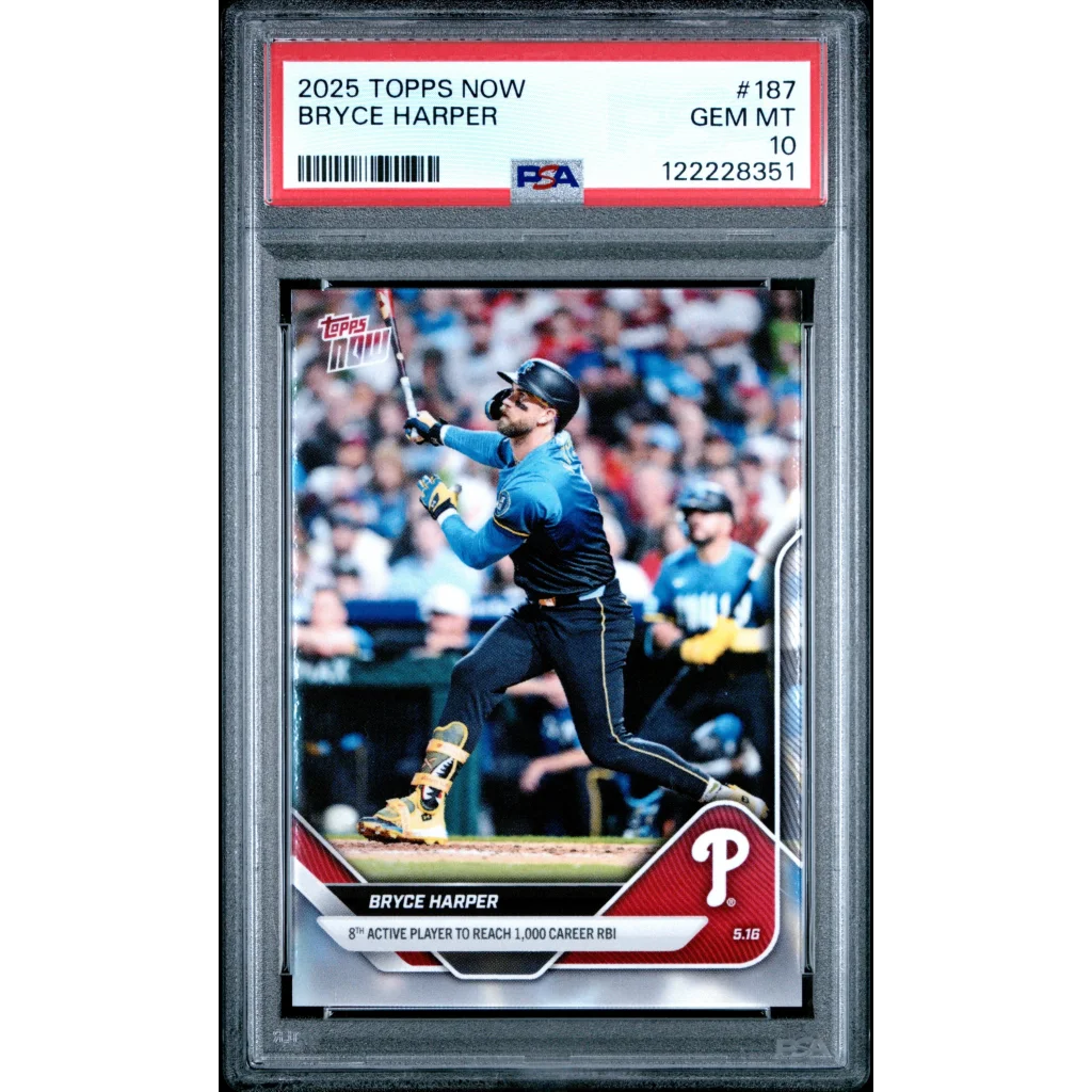 Graded 2025 Topps Now Bryce Harper #187 PSA 10 Gem Mint baseball card