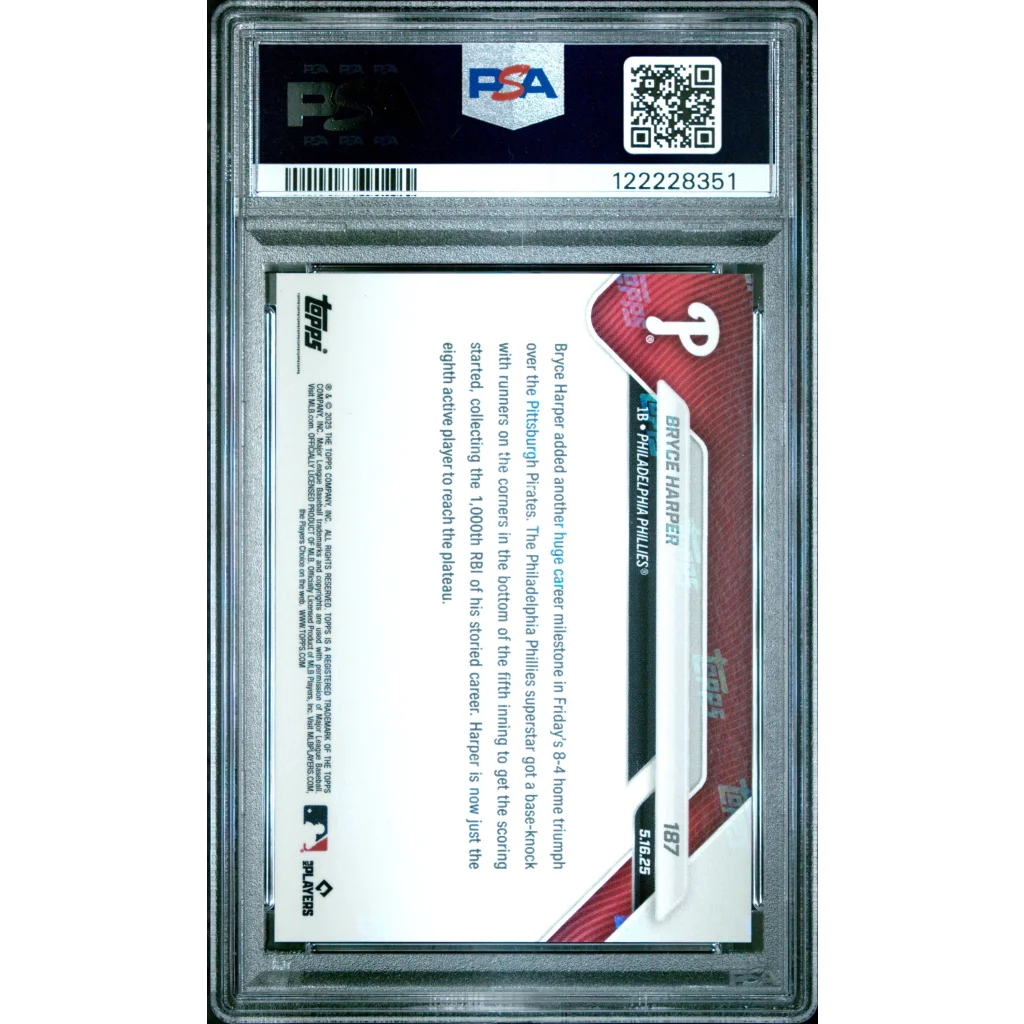Graded 2018 Topps Bryce Harper #187 PSA 10 Gem Mint Phillies Card