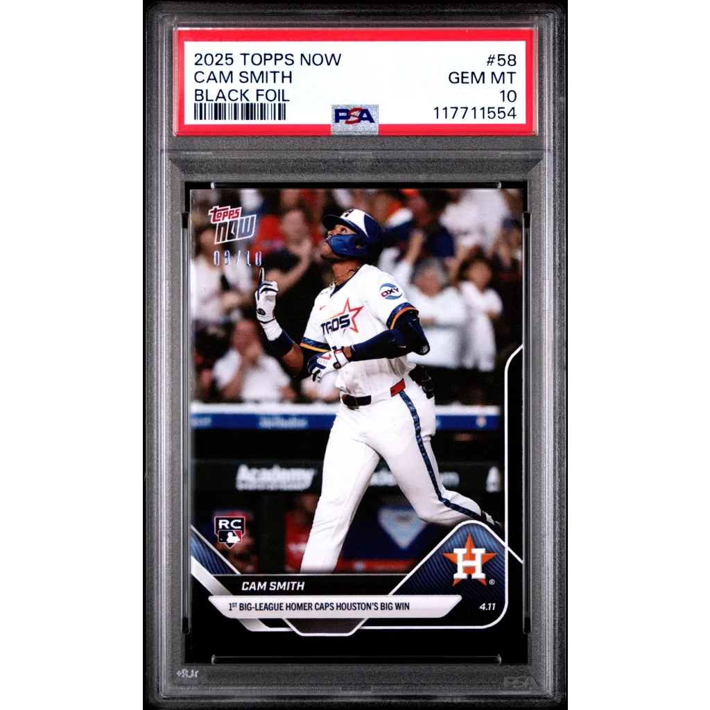 Graded 2025 Topps Now Cam Smith #58 Black Foil /10 Rookie RC Baseball Card PSA 10 Gem Mint