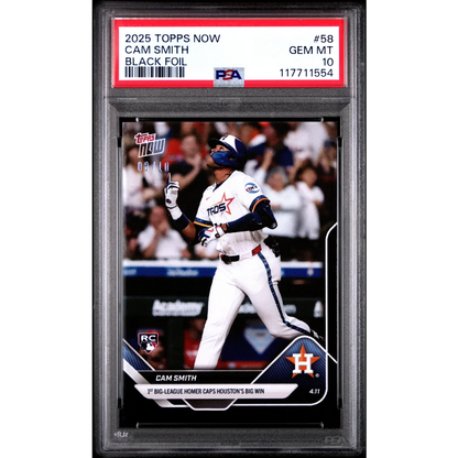 Graded 2025 Topps Now Cam Smith #58 Black Foil /10 Rookie RC Baseball Card PSA 10 Gem Mint