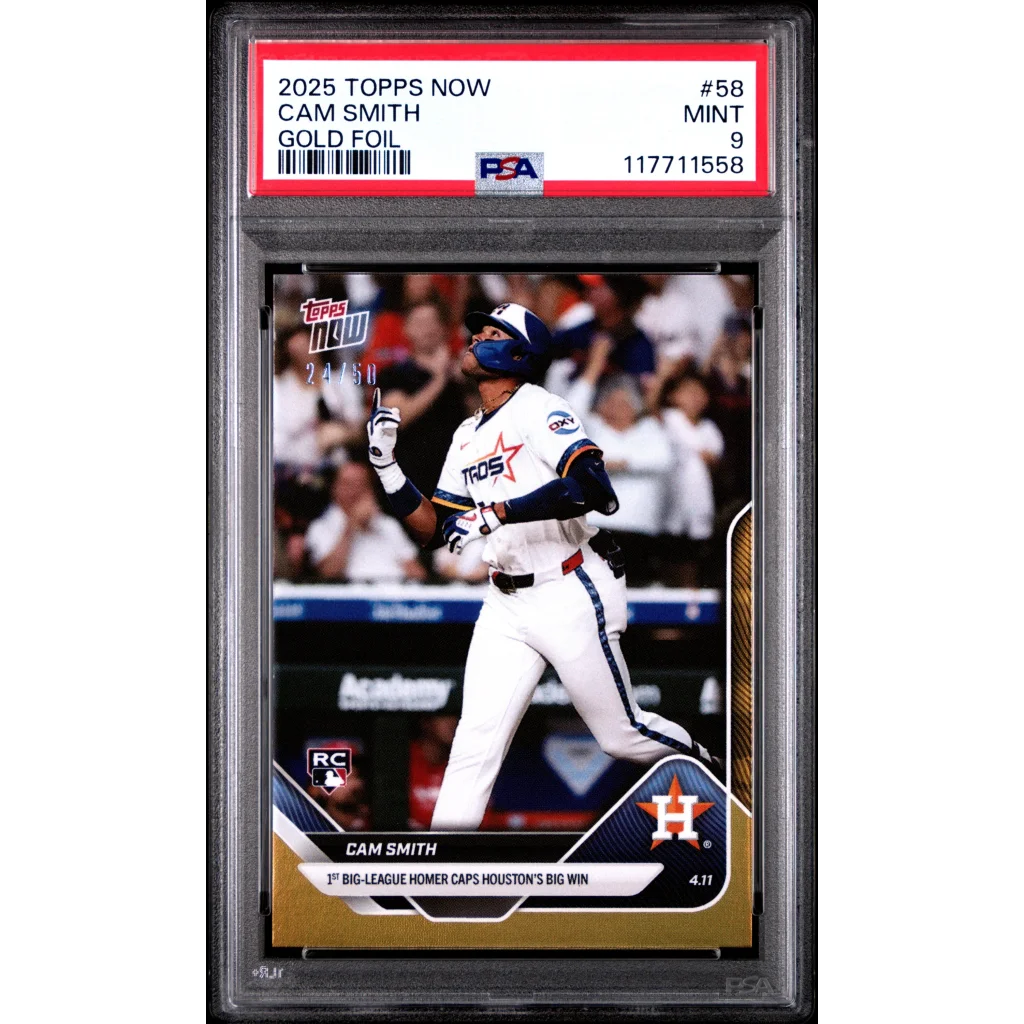 Graded 2025 Topps Now Cam Smith #58 Gold Foil /50 Rookie RC Baseball Card PSA 9 Mint | Hall of Fame Sports Memorabilia | vintageantiquesgifts.com