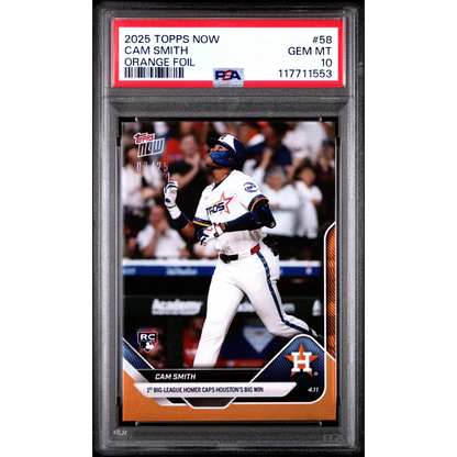 Graded 2025 Topps Now Cam Smith #58 Orange Foil /25 RC PSA 10 Gem Mint
