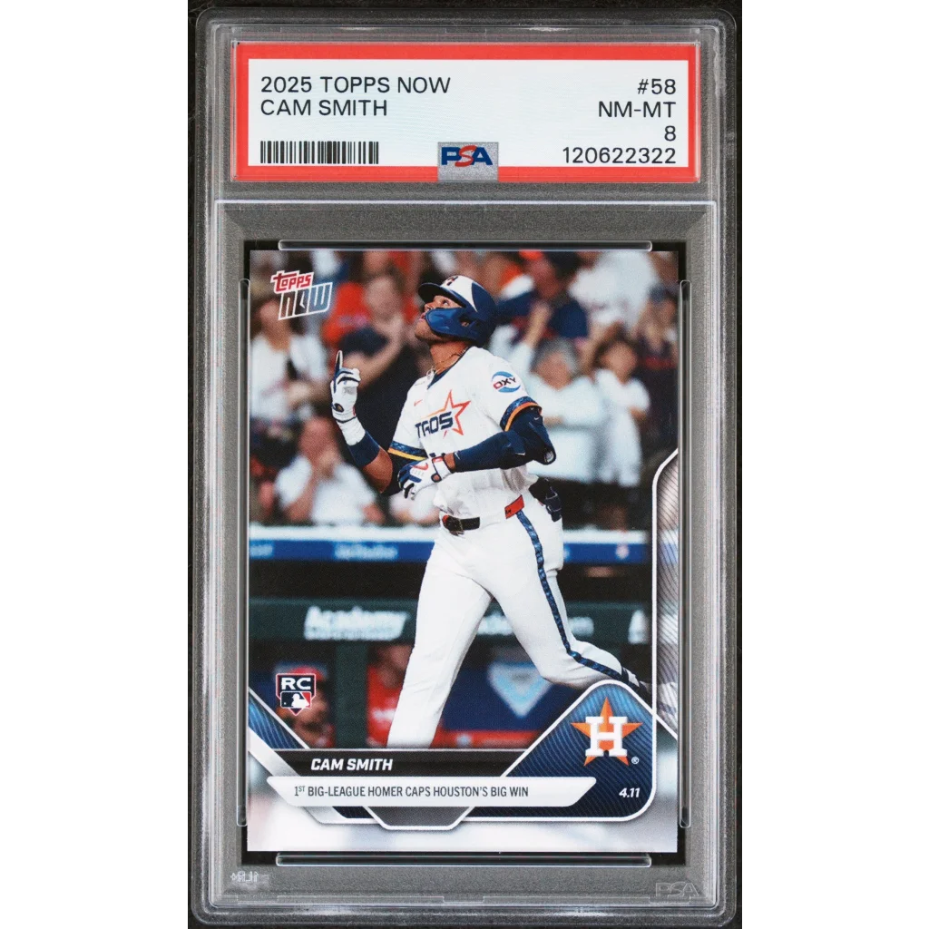 Graded 2025 Topps Now Cam Smith #58 Rookie RC Baseball Card PSA 8 Near Mint | Hall of Fame Sports Memorabilia | vintageantiquesgifts.com