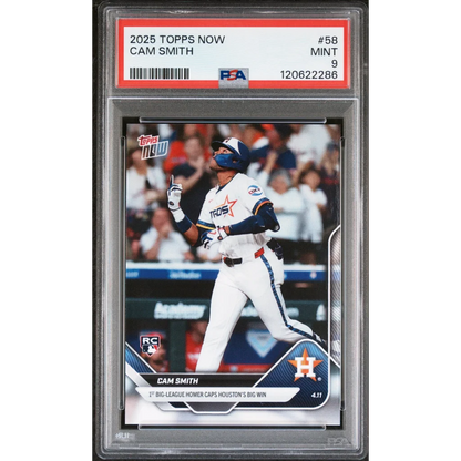 Graded 2025 Topps Now Cam Smith #58 RC PSA 9 in Astros uniform