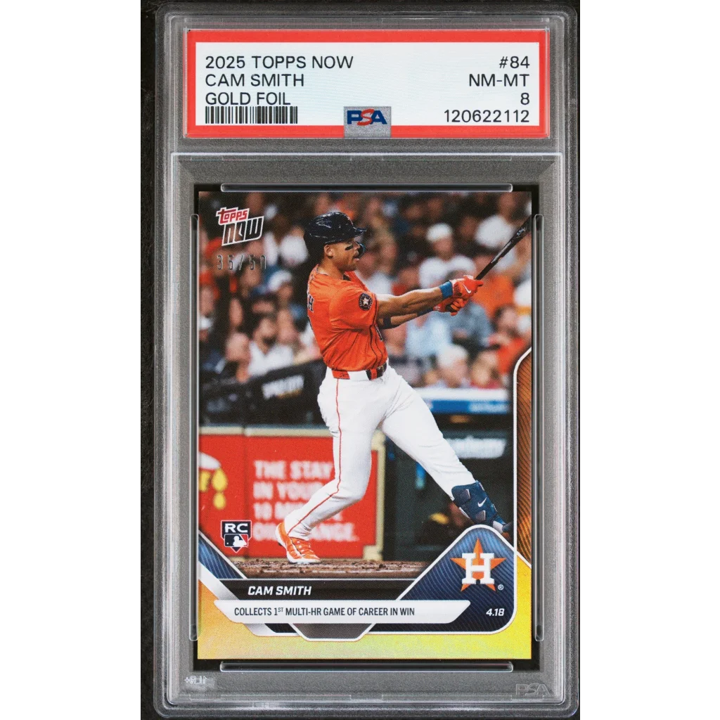 Graded 2025 Topps Now Cam Smith #84 Gold Foil /50 Rookie RC Baseball Card PSA 8 Near Mint | Hall of Fame Sports Memorabilia | vintageantiquesgifts.com