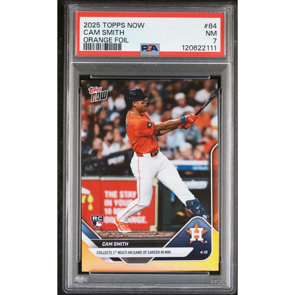 Graded 2025 Topps Now Cam Smith #84 Orange Foil /25 Rookie RC Baseball Card PSA 7 Near Mint
