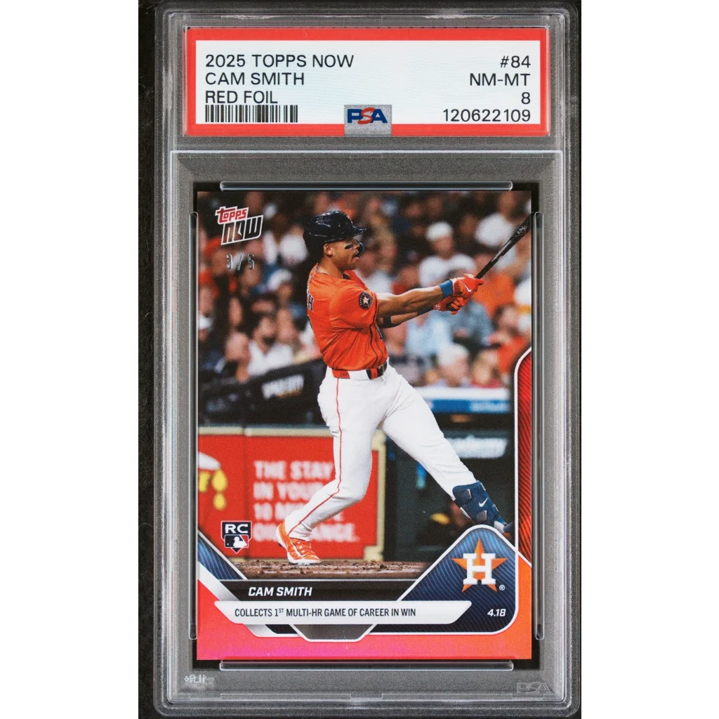 Graded 2025 Topps Now Cam Smith #84 Red Foil /5 RC PSA 8 NM-MT