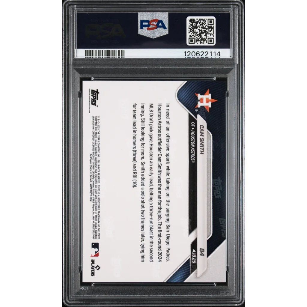 PSA 10 Graded 2025 Topps Now Cam Smith #84 Rookie RC Astros Card