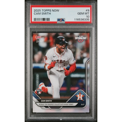 Graded 2025 Topps Now Cam Smith #9 RC PSA 10 Gem Mint Astros Card