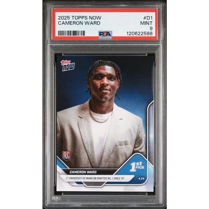 Graded 2025 Topps Now Cam Ward #D1 Rookie RC Football Card PSA 9 Mint