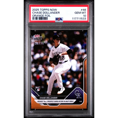 Graded PSA 10 Gem Mint 2025 Topps Now Chase Dollander #46 Orange Foil /25
