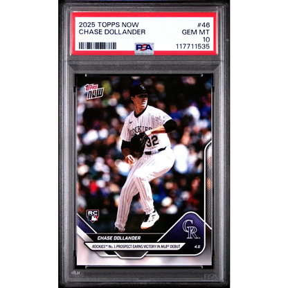 Graded 2025 Topps Now Chase Dollander #46 Rookie RC Baseball Card PSA 10 Gem Mint | Hall of Fame Sports Memorabilia | vintageantiquesgifts.com