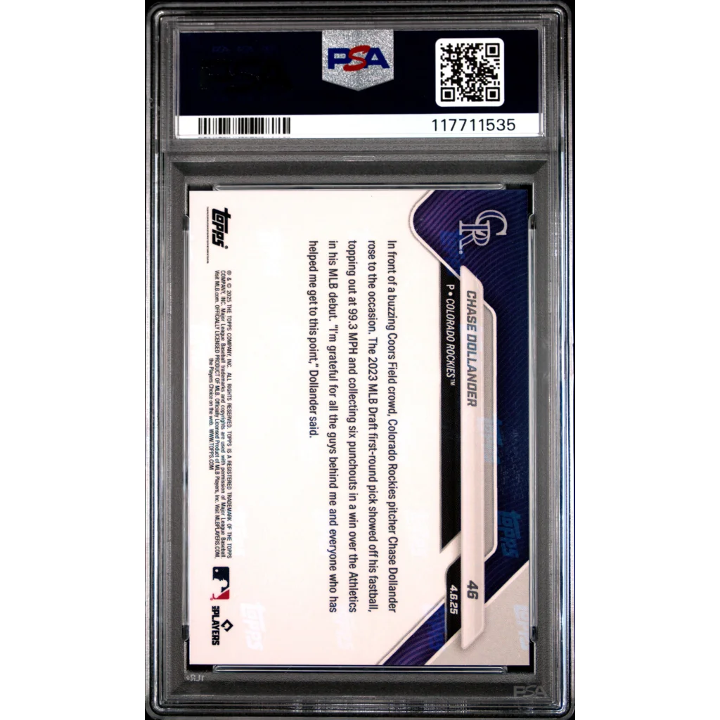 Graded 2025 Topps Now Chase Dollander #46 Rookie RC Baseball Card PSA 10 Gem Mint | PSA 10 Gem Mint Graded Rookie Card | vintageantiquesgifts.com