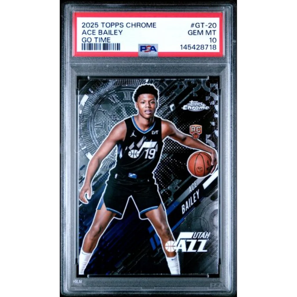 Graded PSA 10 2025 Topps Chrome Ace Bailey Go Time rookie card in Jazz jersey