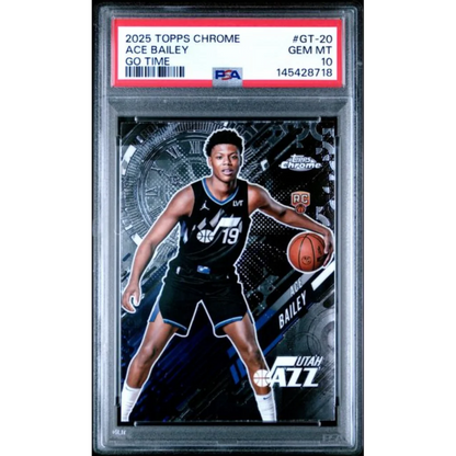 Graded PSA 10 2025 Topps Chrome Ace Bailey Go Time rookie card in Jazz jersey