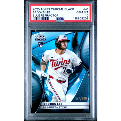 Graded 2025 Topps Chrome Black Brooks Lee #41 Blue Refractor /150 Rookie RC Baseball Card PSA 10 Gem Mint